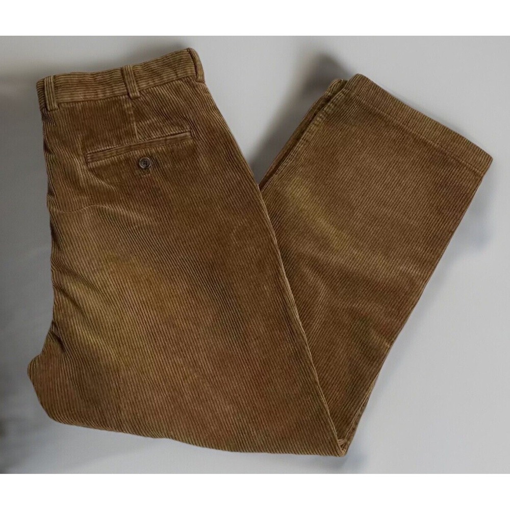 Mens‎ Brooks Brothers Clark Pants Flat Front Corduroy Golden Brown Sz 35 35x27